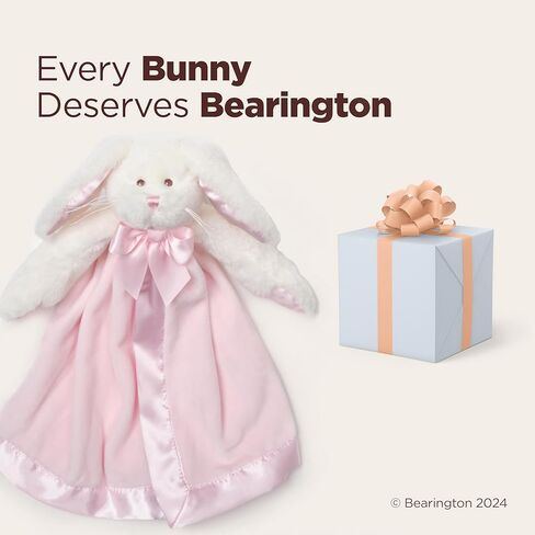 Bearington Baby Bunny Snuggler - بطانية أمان وردية للرضع مقاس 15 بوصة مع زخرفة من الساتان ورأس أرنب قطيفة - محببة ناعمة للفتيات وحديثي الولادة - هدية بطانية مريحة للتعميد والاستحمام in Kuwait
