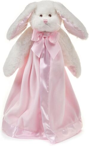 Bearington Baby Bunny Snuggler - بطانية أمان وردية للرضع مقاس 15 بوصة مع زخرفة من الساتان ورأس أرنب قطيفة - محببة ناعمة للفتيات وحديثي الولادة - هدية بطانية مريحة للتعميد والاستحمام in Kuwait
