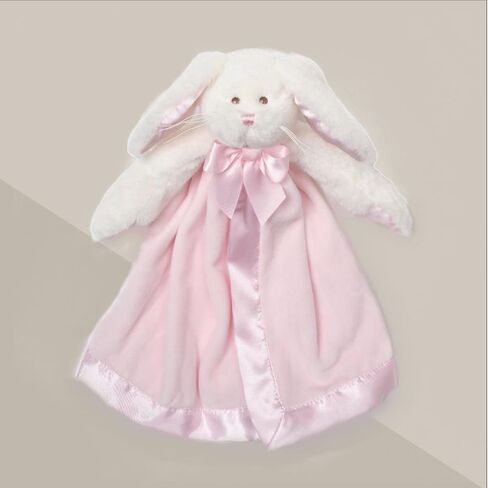 Bearington Baby Bunny Snuggler - بطانية أمان وردية للرضع مقاس 15 بوصة مع زخرفة من الساتان ورأس أرنب قطيفة - محببة ناعمة للفتيات وحديثي الولادة - هدية بطانية مريحة للتعميد والاستحمام in Kuwait