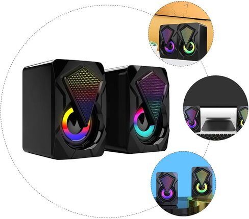 سماعات كمبيوتر USB زوج واحد من سماعات الموسيقى المحمولة السلكية لألعاب المكتب المنزلي مع حجم عالٍ وإضاءة RGB، وملحقات صوت سطح المكتب الصغيرة المتوافقة مع أجهزة الكمبيوتر المحمول بشكل عشوائي in Saudi Arabia