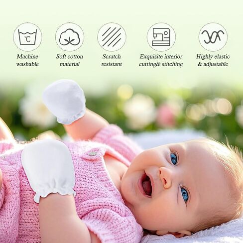 Baby Mittens 0-6 Months No Scratch 100% Cotton Gloves for Newborn Boys Girls in Saudi Arabia