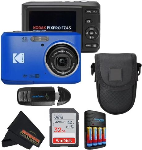 KODAK PIXPRO FZ45 16MP CMOS Sensor Digital Camera 5X Optical Zoom with Sunshine Photo Microfiber Cleaning Cloth (Advanced Bundle, Blue) in Saudi Arabia