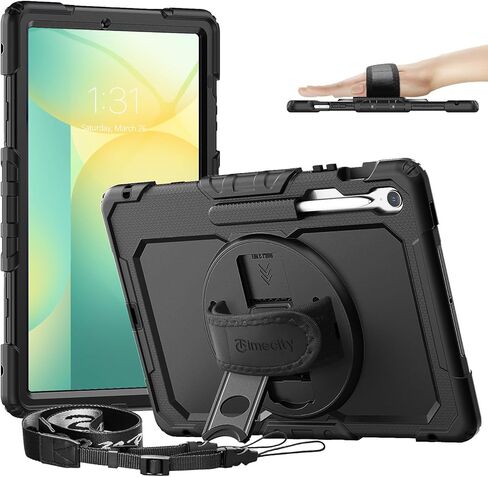 حافظة Timecity لجهاز Samsung Galaxy Tab S10 FE+/ S10 FE Plus 5G 2025 واقٍ لجهاز لوحي مقاس 13.1 بوصة، غطاء متين مقاوم للصدمات مع حامل قلم S، مسند، واقي شاشة، حزام اليد والكتف، أسود in Kuwait