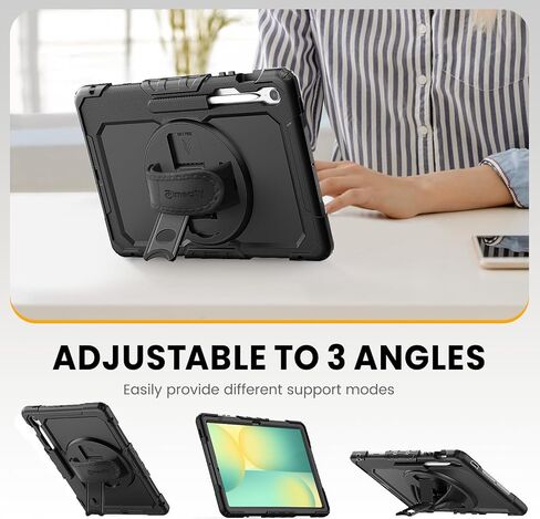 حافظة Timecity لجهاز Samsung Galaxy Tab S10 FE+/ S10 FE Plus 5G 2025 واقٍ لجهاز لوحي مقاس 13.1 بوصة، غطاء متين مقاوم للصدمات مع حامل قلم S، مسند، واقي شاشة، حزام اليد والكتف، أسود in Kuwait