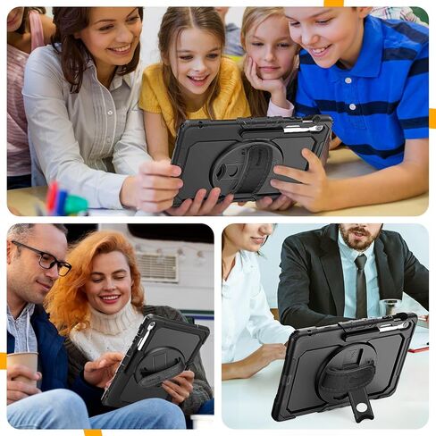 حافظة Timecity لجهاز Samsung Galaxy Tab S10 FE+/ S10 FE Plus 5G 2025 واقٍ لجهاز لوحي مقاس 13.1 بوصة، غطاء متين مقاوم للصدمات مع حامل قلم S، مسند، واقي شاشة، حزام اليد والكتف، أسود in Kuwait