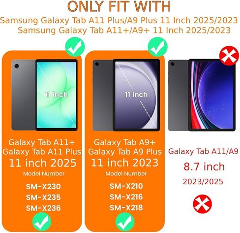 Case for Samsung Galaxy Tab A11 Plus/A9 Plus, Galaxy Tab A11+/A9+ 11 Inch 2025/2023 with Screen Protector, 360 Rotating Hand Strap&Stand, Shoulder Strap, Pencil Holder, Black in Saudi Arabia
