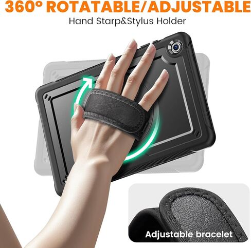 Case for Samsung Galaxy Tab A11 Plus/A9 Plus, Galaxy Tab A11+/A9+ 11 Inch 2025/2023 with Screen Protector, 360 Rotating Hand Strap&Stand, Shoulder Strap, Pencil Holder, Black in Saudi Arabia