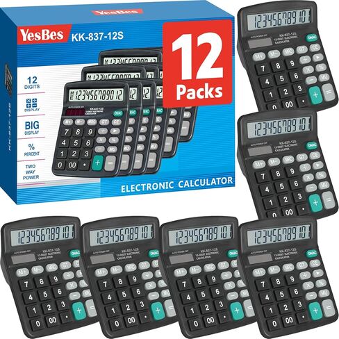 2 Pack Calculator Bulk, 12 Digits Calculators Desktop with Large LCD Display and Sensitive Butto, Solar and Battery Dual Power, Desk Calculator in Saudi Arabia