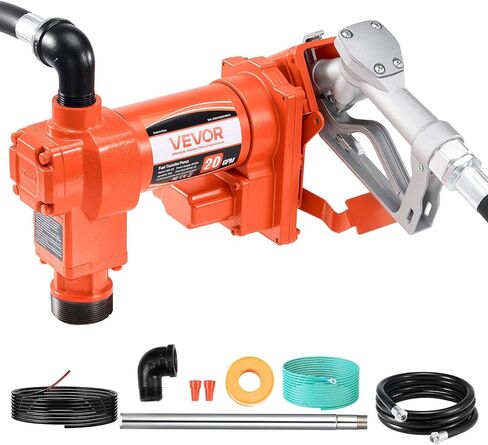 VEVOR Diesel Fuel Transfer Pump Kit, 12V 10 GPM DC with Automatic Shut-off Nozzle and Hose, Portable Electric Self-Priming Fuel Extractor Pump, for Diesel, Kerosene, Machine Oil, and Transformer Oil in Saudi Arabia