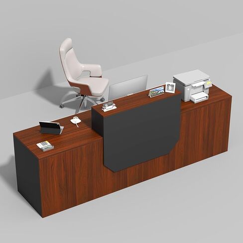 Reception Desk with Counter,Modern Front Table Equipped Lockers & Storage Shelves,Retail Counter Table with Cable Grommet for Lobbies,Salons,Home Offices,Reception Room(Black&Walnut L78.7in) in Saudi Arabia