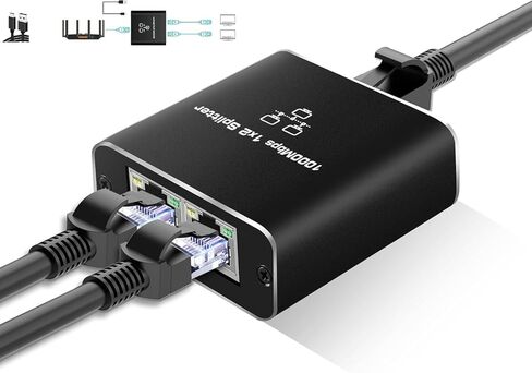 موزع إيثرنت 1 إلى 2، مقسم شبكة RJ45 بسرعة 1000 ميجابت في الثانية مع طاقة USB، دعم جهاز مزدوج لـ Cat5/6/7/8 in Kuwait