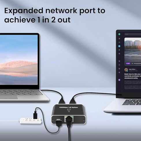 موزع إيثرنت 1 إلى 2، مقسم شبكة RJ45 بسرعة 1000 ميجابت في الثانية مع طاقة USB، دعم جهاز مزدوج لـ Cat5/6/7/8 in Kuwait