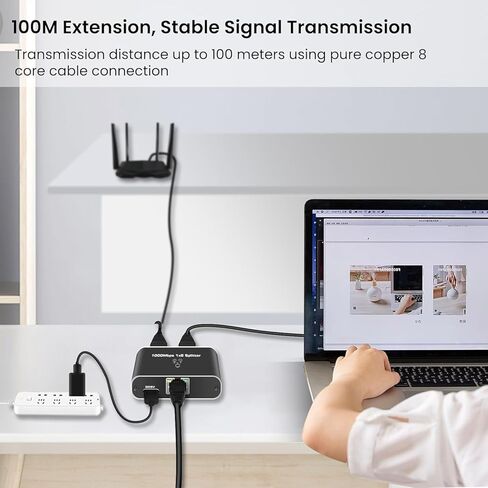 موزع إيثرنت 1 إلى 2، مقسم شبكة RJ45 بسرعة 1000 ميجابت في الثانية مع طاقة USB، دعم جهاز مزدوج لـ Cat5/6/7/8 in Kuwait