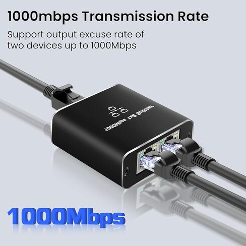 موزع إيثرنت 1 إلى 2، مقسم شبكة RJ45 بسرعة 1000 ميجابت في الثانية مع طاقة USB، دعم جهاز مزدوج لـ Cat5/6/7/8 in Kuwait