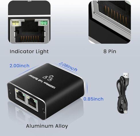 موزع إيثرنت 1 إلى 2، مقسم شبكة RJ45 بسرعة 1000 ميجابت في الثانية مع طاقة USB، دعم جهاز مزدوج لـ Cat5/6/7/8 in Kuwait