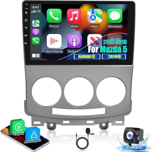 [2+64G] راديو سيارة Android لسيارة Mazda 5 2007-2010 - Carplay لاسلكي وAndroid Auto - ستيريو سيارة بشاشة لمس 9 بوصة مع DSP/واجهة مستخدم متعددة/WiFi/GPS Navigation/SWC + كاميرا احتياطية AHD in Saudi Arabia