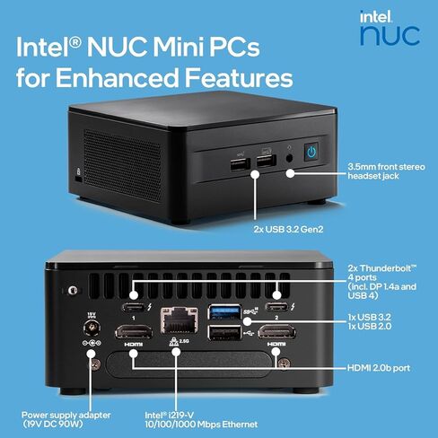 كمبيوتر Intel NUC 12 Pro Kit Wall Street Canyon Mini PC (ذاكرة الوصول العشوائي 16 جيجابايت، 512 جيجابايت SSD، 12-Core i7-1260P، Iris Xe Graphics) سطح مكتب الأعمال، 2 x Thunderbolt 4، Ethernet، Wi-Fi 6E، 3-YR WRT، IST Hub، Win 11 Pro in Saudi Arabia