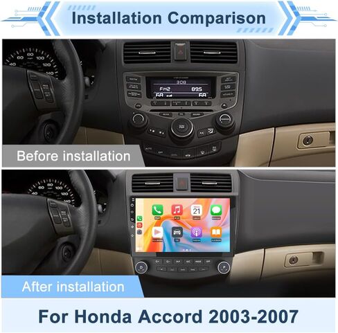 ترقية راديو السيارة 10.1 بوصة لسيارة Honda Accord 2003 2004 2005 2006 2007 | 2 جيجابايت + 64 جيجابايت | CarPlay اللاسلكي وAndroid Auto | كاميرا احتياطية | FM AM RDS SWC WiFi in Kuwait