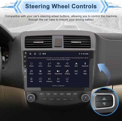 ترقية راديو السيارة 10.1 بوصة لسيارة Honda Accord 2003 2004 2005 2006 2007 | 2 جيجابايت + 64 جيجابايت | CarPlay اللاسلكي وAndroid Auto | كاميرا احتياطية | FM AM RDS SWC WiFi in Kuwait