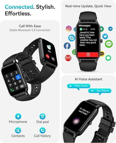 Fitness Tracker for Women Men, Activity Smart Watch Compatible with Android iPhone, Step Counter with 110+ Sports, Sleep Monitor, Calorie Counter, IP68 Waterproof (Black, 1.57) in Saudi Arabia
