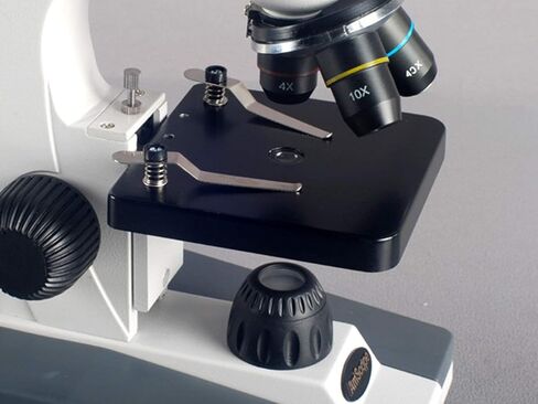 AmScope M148C-PB10 Compound Monocular Microscope, WF10x and WF25x Eyepieces, 40x-1000x Magnification, LED Illumination, Brightfield, Single-Lens Condenser, Plain Stage, 110V or Battery-Powered, Includes 5 Blank and 5 Prepared Slides in Saudi Arabia