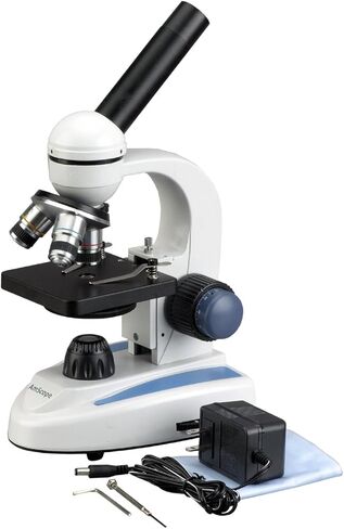 AmScope M158A Cordless Compound Monocular Microscope, WF10x and WF16x Eyepiece, 40x-640x Magnification, LED Illumination with Rheostat, Brightfield, Single-Lens Condenser, Coaxial Coarse and Fine Focus, Plain Stage, 110V or Battery-Powered in Saudi Arabia