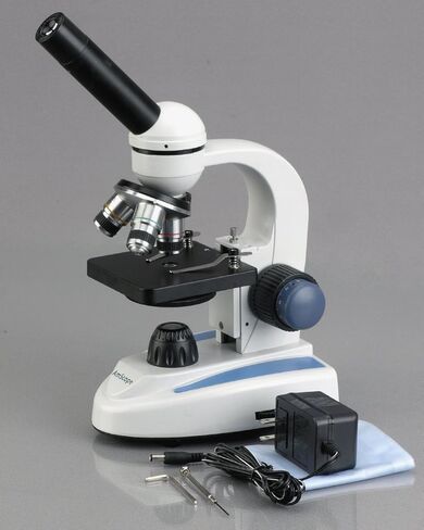 AmScope M158 مجهر أحادي مركب لاسلكي، عدسة WF10x، تكبير 40x-400x، إضاءة LED مع مقاومة متغيرة، برايتفيلد، مكثف أحادي العدسة، تركيز محوري خشن ودقيق، مرحلة عادية، 110 فولت أو يعمل بالبطارية in Saudi Arabia