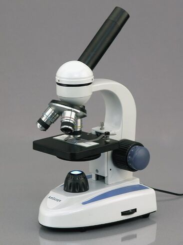 AmScope M158 مجهر أحادي مركب لاسلكي، عدسة WF10x، تكبير 40x-400x، إضاءة LED مع مقاومة متغيرة، برايتفيلد، مكثف أحادي العدسة، تركيز محوري خشن ودقيق، مرحلة عادية، 110 فولت أو يعمل بالبطارية in Saudi Arabia