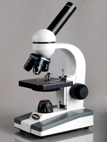 AmScope M148-PB10-WM Compound Monocular Microscope, WF10x Eyepiece, 40x-400x Magnification, LED Illumination, Brightfield, Single-Lens Condenser, Plain Stage, 110V or Battery-Powered, Includes 5 Blank Slides, 5 Prepared Slides, and Book in Saudi Arabia