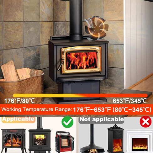 موقد فودا حديث الترقية 4 شفرات تعمل بالحرارة مروحة صديقة للبيئة مع ميزان حرارة مغناطيسي لحرق الخشب in Kuwait