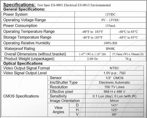 Voyager VCAHD142RWT Color CMOS IR LED Right Side Camera, High Performance Color Optics, IP69K, Aluminum Housing, IR Low Light Assist, ASTM-B117, 12VDC in Saudi Arabia