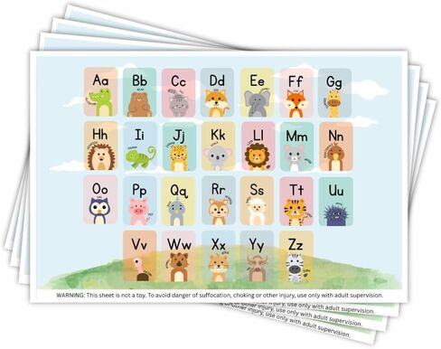 Disposable Stick-on Placemats 40 Pack for Baby & Kids, Restaurant Table Mats 12" x 18" Sticky Place Mats, Toddler Baby Placemat, Animal Alphabet Theme in Saudi Arabia