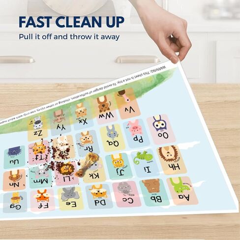 Disposable Stick-on Placemats 40 Pack for Baby & Kids, Restaurant Table Mats 12" x 18" Sticky Place Mats, Toddler Baby Placemat, Animal Alphabet Theme in Saudi Arabia