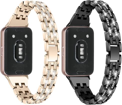[عبوتان] متوافق مع حزام Samsung Galaxy fit 3، 5 خرزات في صفين، حزام معدني من الفولاذ المقاوم للصدأ من حجر الراين لهاتف Samsung Galaxy fit 3 للنساء in Saudi Arabia