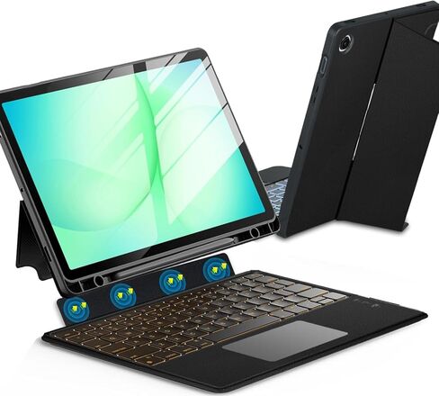 حافظة لوحة مفاتيح بإضاءة خلفية لجهاز Samsung Galaxy Tab A11+ Plus/A9+ Plus مقاس 11 بوصة، لوحة مفاتيح بإضاءة خلفية بـ 7 ألوان مع مسند متعدد الزوايا غطاء مغناطيسي قابل للفصل لجهاز Tab A9+ 2023/A11+ 2025 in Saudi Arabia