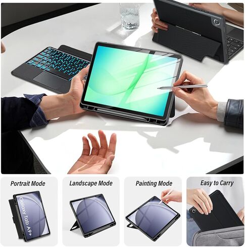 حافظة لوحة مفاتيح بإضاءة خلفية لجهاز Samsung Galaxy Tab A11+ Plus/A9+ Plus مقاس 11 بوصة، لوحة مفاتيح بإضاءة خلفية بـ 7 ألوان مع مسند متعدد الزوايا غطاء مغناطيسي قابل للفصل لجهاز Tab A9+ 2023/A11+ 2025 in Saudi Arabia