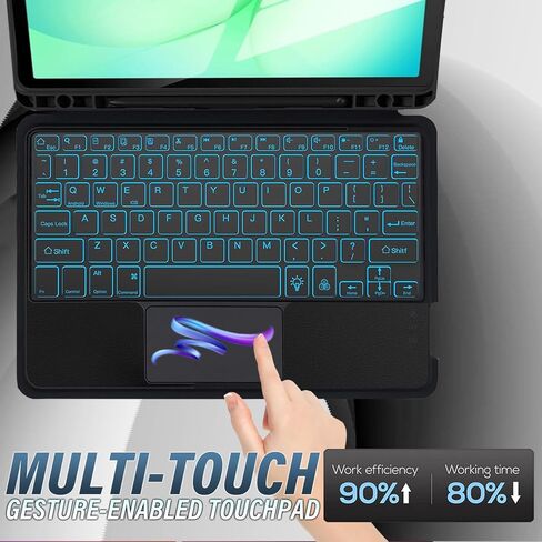 حافظة لوحة مفاتيح بإضاءة خلفية لجهاز Samsung Galaxy Tab A11+ Plus/A9+ Plus مقاس 11 بوصة، لوحة مفاتيح بإضاءة خلفية بـ 7 ألوان مع مسند متعدد الزوايا غطاء مغناطيسي قابل للفصل لجهاز Tab A9+ 2023/A11+ 2025 in Saudi Arabia
