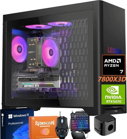 Lenovo Legion Tower 5 Gaming Desktop PC, NVIDIA GeForce RTX 5070 12GB GDDR7 GPU, AMD R7-7800X3D, 64 GB DDR5 5600MT/s, 2 TB SSD + 2 TB HDD, WiFi 6E/BT5.3, ARGB Quiet Cooling, Win 11 Pro, Accessories in Saudi Arabia