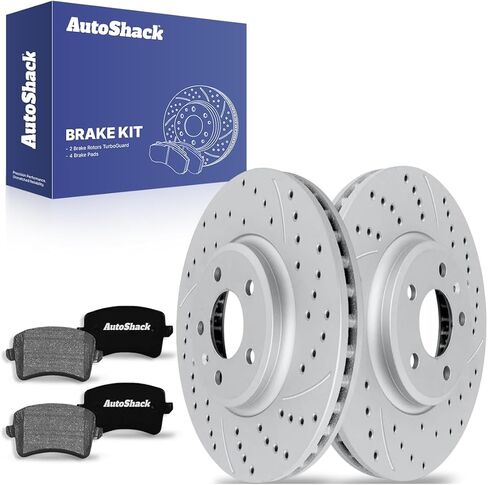 AutoShack Rear Drilled & Slotted Brake Rotors Premium Ceramic Brake Pads | Replacement for Audi A4 allroad A5 Quattro 2009-2012 Q5 2009-2016 A4 Quattro | E-Coated | 6-PC Brake Kit | ShadowGuard in Saudi Arabia