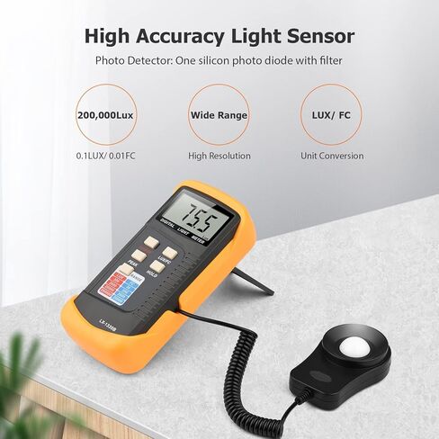 LCD Display Light Meter Handheld Illuminance Meter ABS Wide Range Meter for Industrial Use, Without Battery in Saudi Arabia