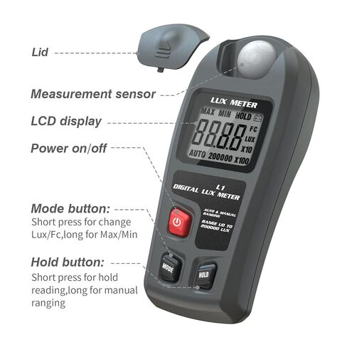 جهاز قياس الإضاءة الرقمي Luxmeter مع شاشة LCD، وإيقاف التشغيل التلقائي، ونطاق قياس واسع للاستخدام الداخلي/الخارجي in Saudi Arabia