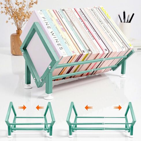 Adjustable Desktop Bookshelf for Desk Book Organizer, Tilting Tabletop Bookshelf in Office Home/Bedroom, Vinyl Record Storage Holder Book Rack for Magazine/CDs/Books/Vinyls Display (Patent Pending in Saudi Arabia