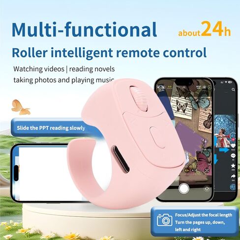 Tangxi Bluetooth Remote Scrolling Ring for Phone, Wireless Page Turner, Bluetooth Camera Video Recording Remote, Compatible with iOS & Android Phone, Tablet (Pink) in Saudi Arabia