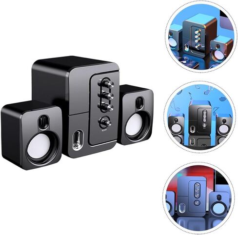 مكبر صوت للكمبيوتر المحمول USB من MERRYHAPY، صندوق مكبر صوت سلكي للوسائط المتعددة مع صوت محيطي ثلاثي الأبعاد وباس عميق، مكبر صوت أسود محمول للاستخدام في المكتب والمنزل والدراسة in Kuwait