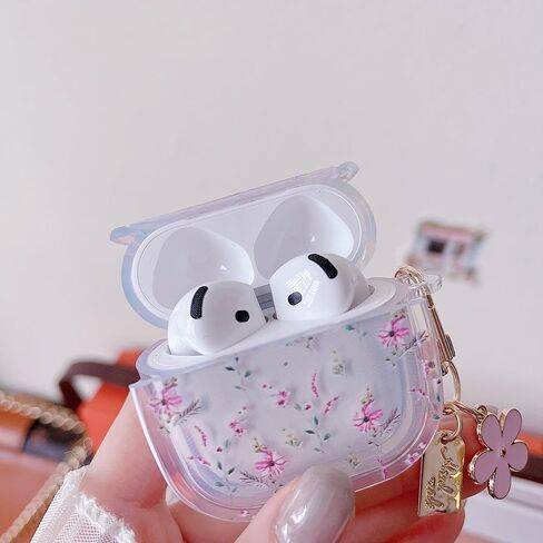 حافظة شفافة من MINSCOSE لأجهزة AirPods 4، تصميم بنمط زهرة كرتونية لطيفة مع سلسلة مفاتيح زهرية جمالية، حافظة واقية ناعمة من مادة TPU مضادة للصدمات مع مجموعة أدوات تنظيف للفتيات والنساء لأجهزة AirPods 4-وردي in Kuwait