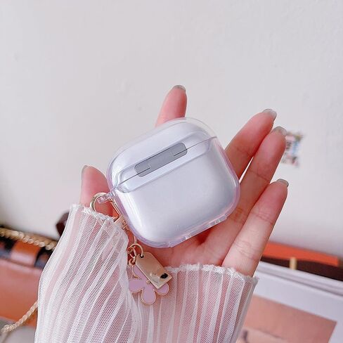 حافظة شفافة من MINSCOSE لأجهزة AirPods 4، تصميم بنمط زهرة كرتونية لطيفة مع سلسلة مفاتيح زهرية جمالية، حافظة واقية ناعمة من مادة TPU مضادة للصدمات مع مجموعة أدوات تنظيف للفتيات والنساء لأجهزة AirPods 4-وردي in Kuwait