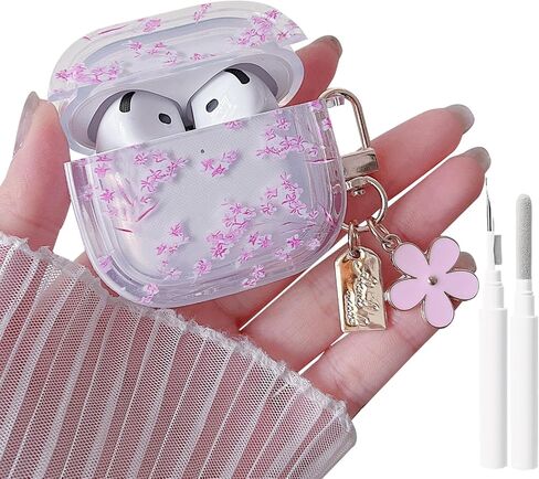 حافظة شفافة من MINSCOSE لأجهزة AirPods 4، تصميم بنمط زهرة كرتونية لطيفة مع سلسلة مفاتيح زهرية جمالية، حافظة واقية ناعمة من مادة TPU مضادة للصدمات مع مجموعة أدوات تنظيف للفتيات والنساء لأجهزة AirPods 4-وردي in Kuwait