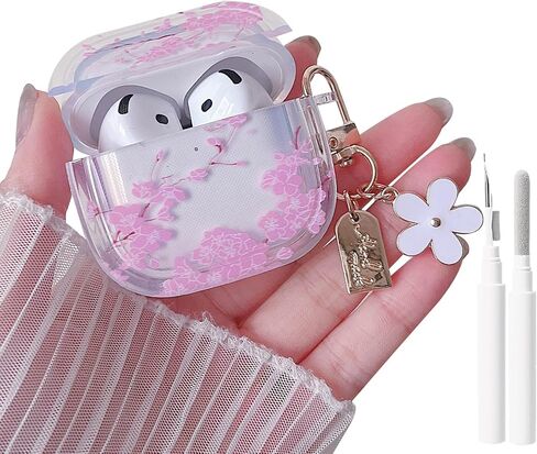 حافظة شفافة من MINSCOSE لأجهزة AirPods 4، تصميم بنمط زهرة كرتونية لطيفة مع سلسلة مفاتيح زهرية جمالية، حافظة واقية ناعمة من مادة TPU مضادة للصدمات مع مجموعة أدوات تنظيف للفتيات والنساء لأجهزة AirPods 4-وردي in Kuwait