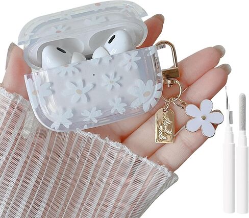 حافظة شفافة من MINSCOSE لأجهزة AirPods 4، تصميم بنمط زهرة كرتونية لطيفة مع سلسلة مفاتيح زهرية جمالية، حافظة واقية ناعمة من مادة TPU مضادة للصدمات مع مجموعة أدوات تنظيف للفتيات والنساء لأجهزة AirPods 4-وردي in Kuwait