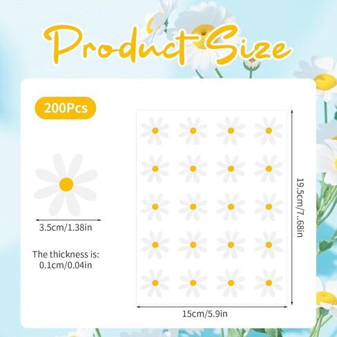 200pcs Cute Aesthetic Flower Decals Little Daisy Stickers Small White Spring Floral Party Supplies Favors for Laptop Water Bottle Phone Car Easter Birthday Wedding Bridal Retro Hippie Decor Christmas in Saudi Arabia
